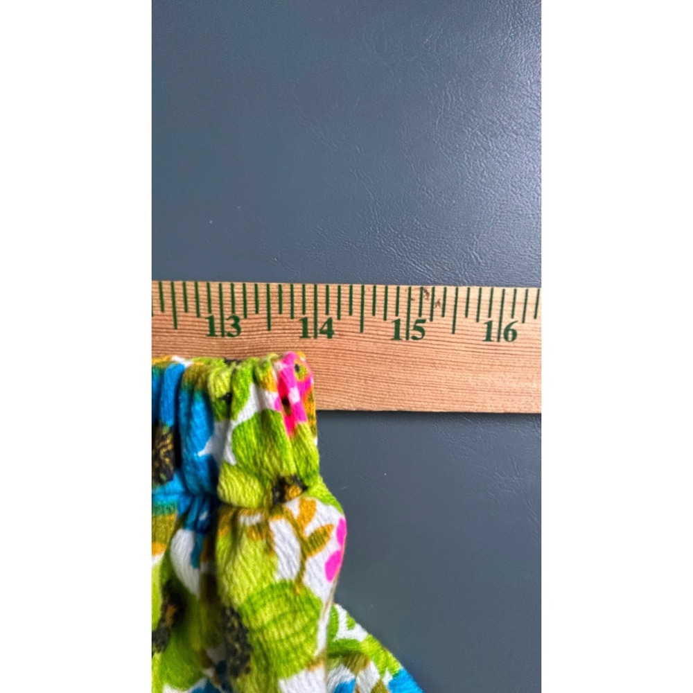 Vintage Floral Tiered Ruffle Full Mini Skirt Barkcloth Elastic Waist Dance - Picture 6 of 7